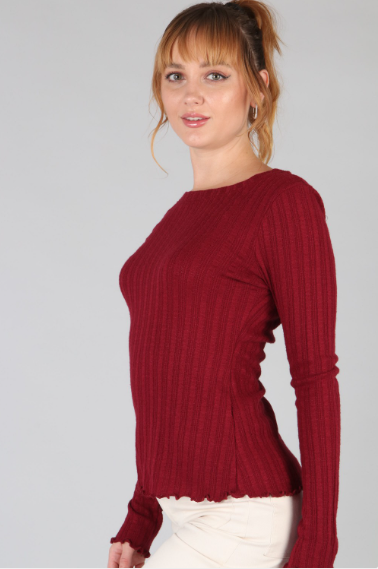 P18543 Solid Long-Sleeve Knit Top