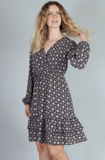 #P18492 Geo Print Woven Long Sleeve Dress