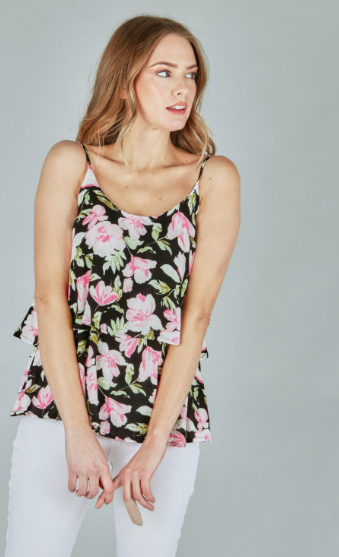 P18095 Flower Print Layered Top With Adjustable Strap