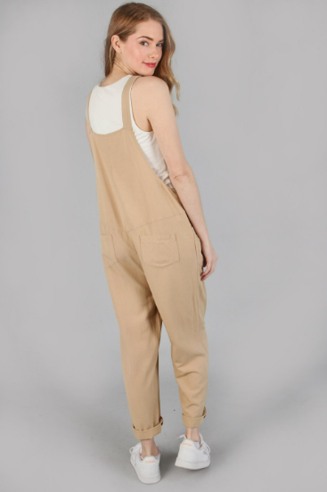 6077 Solid Pants With Suspenders & Pocket On Front