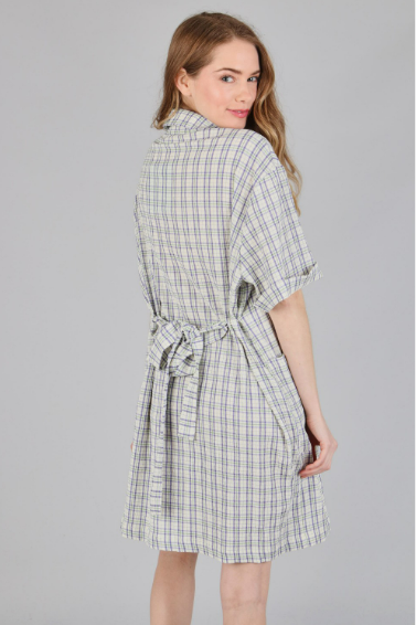 6135 Plaid Print Woven Dress With Tie