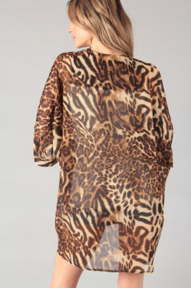 P14942 Leopard Print Chiffon Kimono