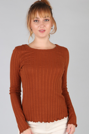 P18543 Solid Long-Sleeve Knit Top