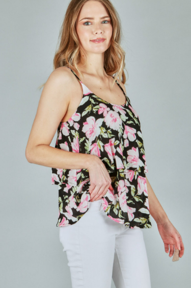 P18095 Flower Print Layered Top With Adjustable Strap