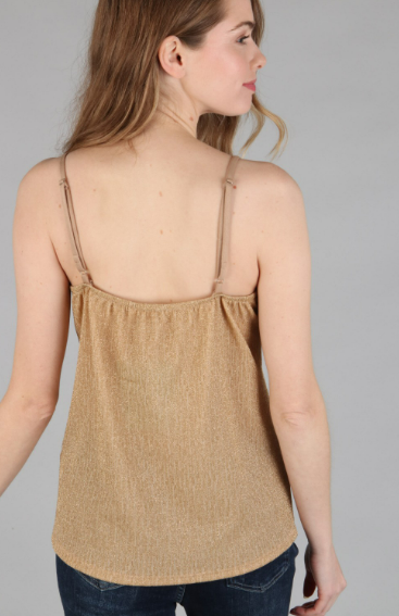 12192 Sequins Front V Neck Camisole With Adjustable Strap