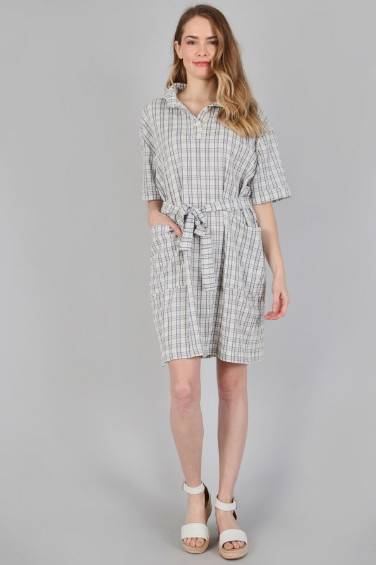 6135 Plaid Print Woven Dress With Tie