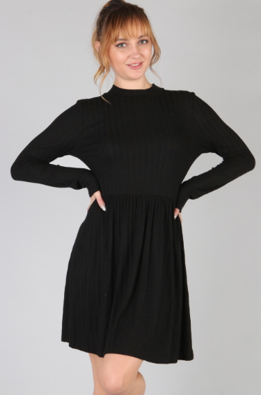 P18672 Rib Mid Turtle Neck Dress