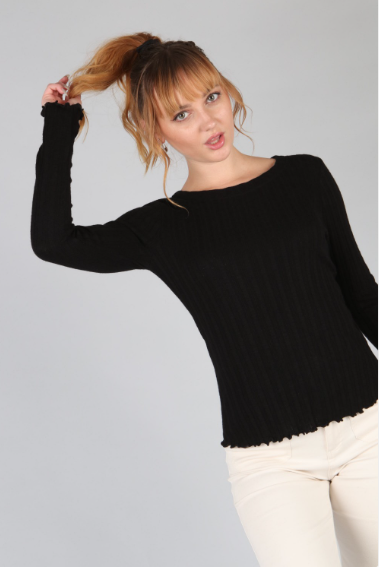 P18543 Solid Long-Sleeve Knit Top