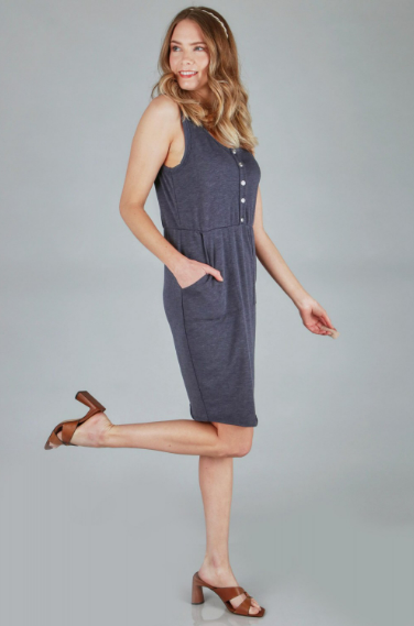 18163 Solid Knit Button Dress