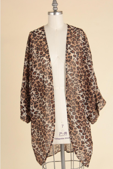 P14942 Leopard Print Chiffon Kimono