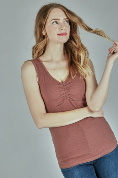 P18422 Solid Tank Top With Rib Front Detail