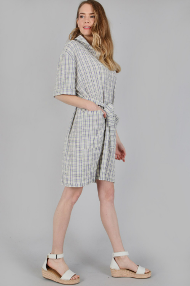 6135 Plaid Print Woven Dress With Tie