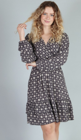 #P18492 Geo Print Woven Long Sleeve Dress