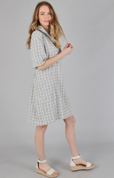 6135 Plaid Print Woven Dress With Tie