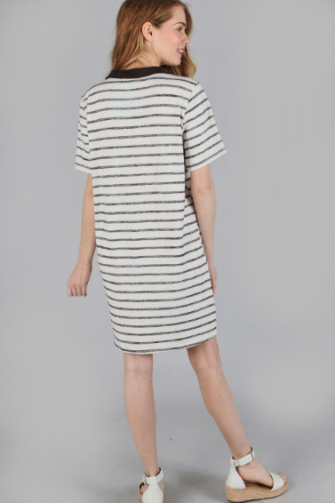 6156 V-Neck Stripe Short Sleeve Dress