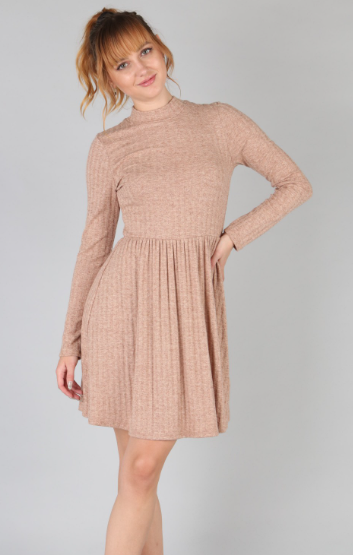 P18672 Rib Mid Turtle Neck Dress