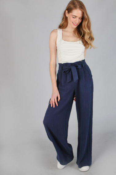 6072 Wrinkled Fabric Paperbag Pants With Pocket