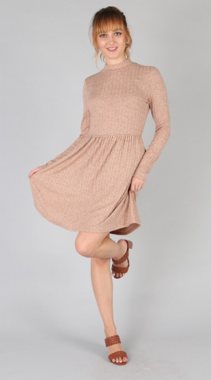 P18672 Rib Mid Turtle Neck Dress