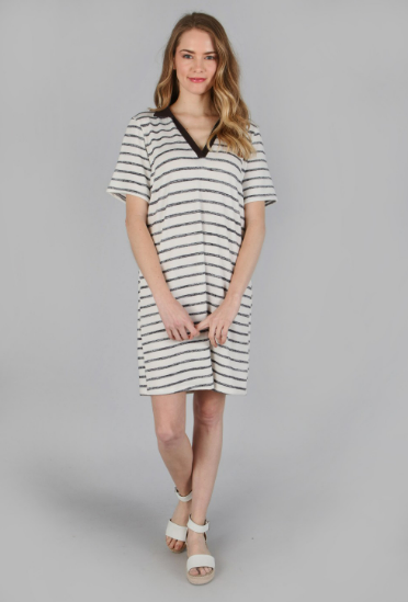 6156 V-Neck Stripe Short Sleeve Dress