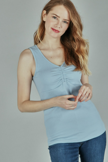 P18422 Solid Tank Top With Rib Front Detail