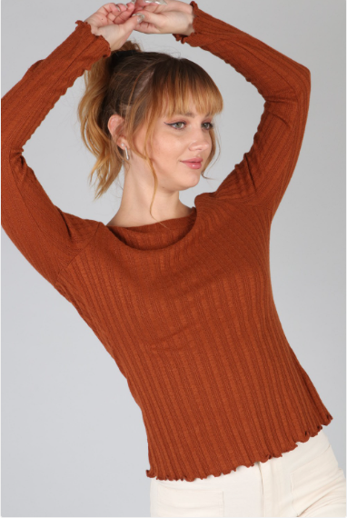 P18543 Solid Long-Sleeve Knit Top