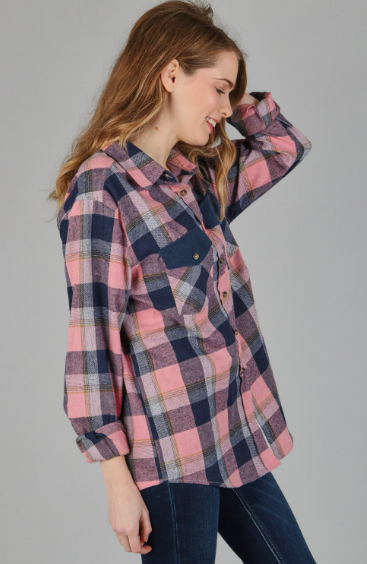 12998 Plaid Print Long Sleeve Shirts