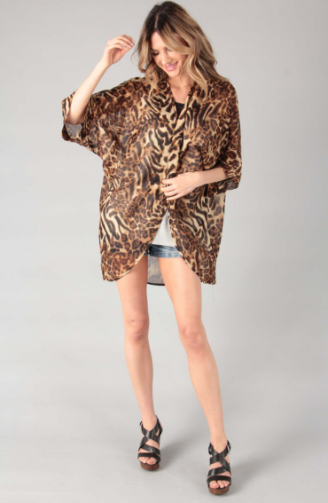 P14942 Leopard Print Chiffon Kimono