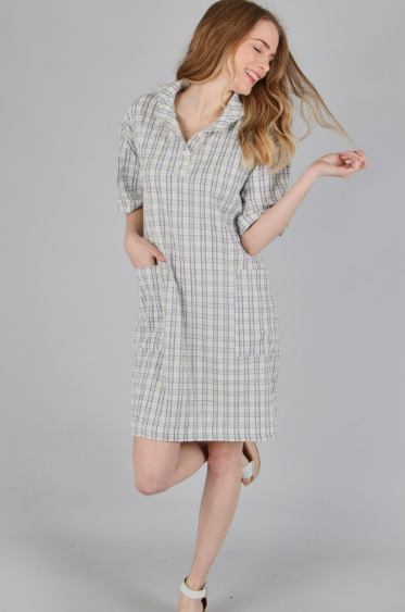 6135 Plaid Print Woven Dress With Tie