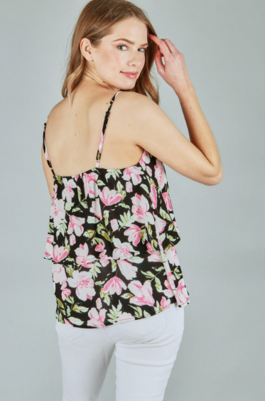 P18095 Flower Print Layered Top With Adjustable Strap