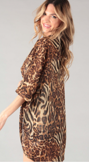 P14942 Leopard Print Chiffon Kimono