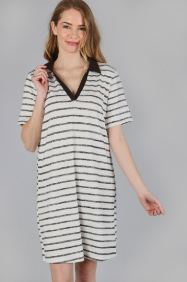 6156 V-Neck Stripe Short Sleeve Dress