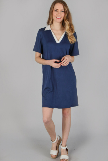 P18367 V-Neck Short Sleeve Solid Dress