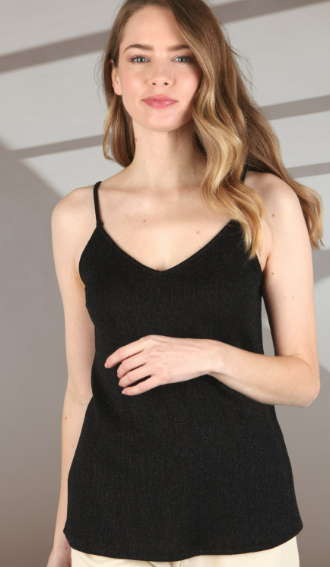 12192 Sequins Front V Neck Camisole With Adjustable Strap