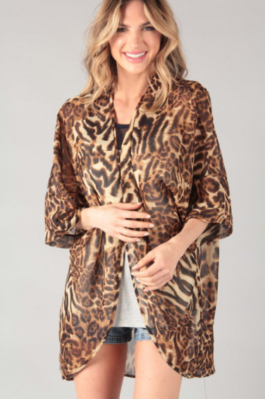 P14942 Leopard Print Chiffon Kimono