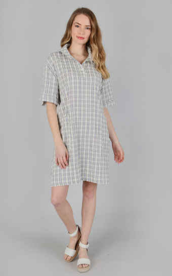 6135 Plaid Print Woven Dress With Tie