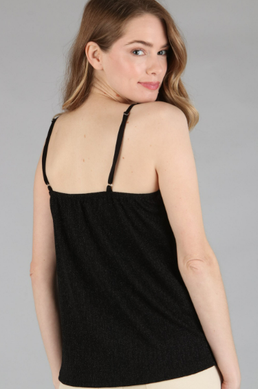 12192 Sequins Front V Neck Camisole With Adjustable Strap