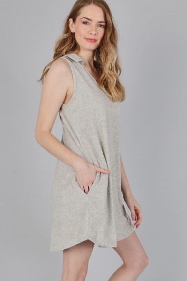 6064 Solid Sleeveless Dress With Pocket