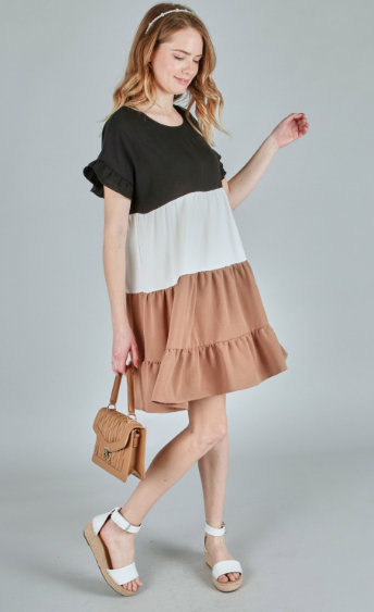 P17902 Layered Color Block Dress