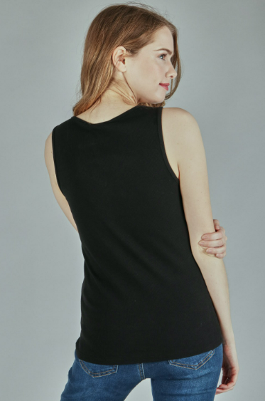 P18422 Solid Tank Top With Rib Front Detail