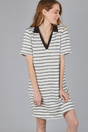 6156 V-Neck Stripe Short Sleeve Dress