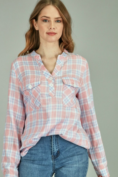 P18049 Plaid Print Shirts With Pocket