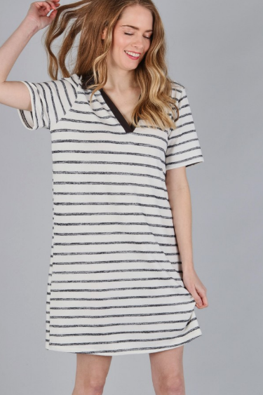 6156 V-Neck Stripe Short Sleeve Dress