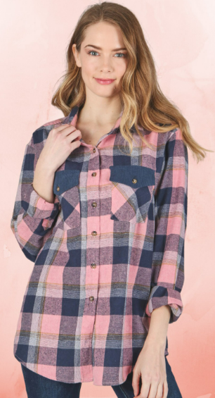 12998 Plaid Print Long Sleeve Shirts