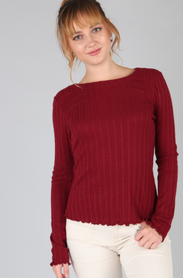 P18543 Solid Long-Sleeve Knit Top