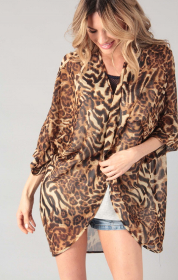 P14942 Leopard Print Chiffon Kimono