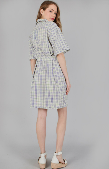 6135 Plaid Print Woven Dress With Tie