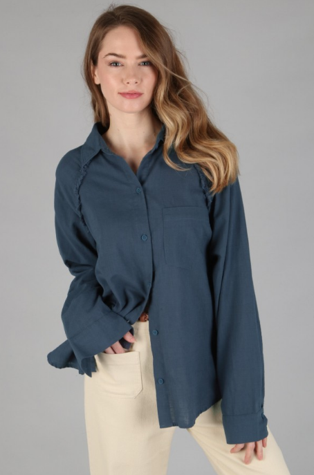 6134 Solid Woven Long Sleeve Button Up Shirts