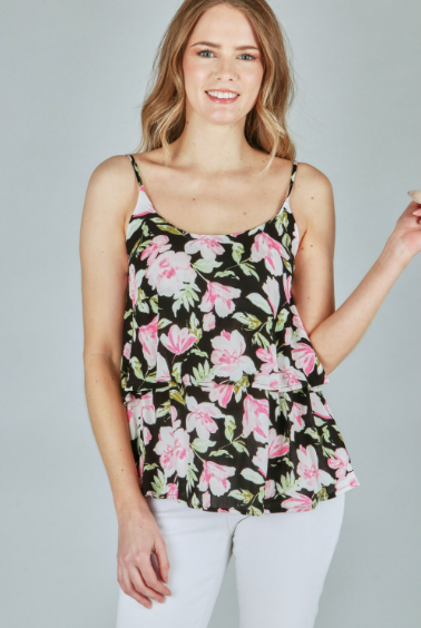 P18095 Flower Print Layered Top With Adjustable Strap