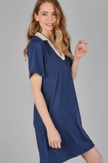 P18367 V-Neck Short Sleeve Solid Dress