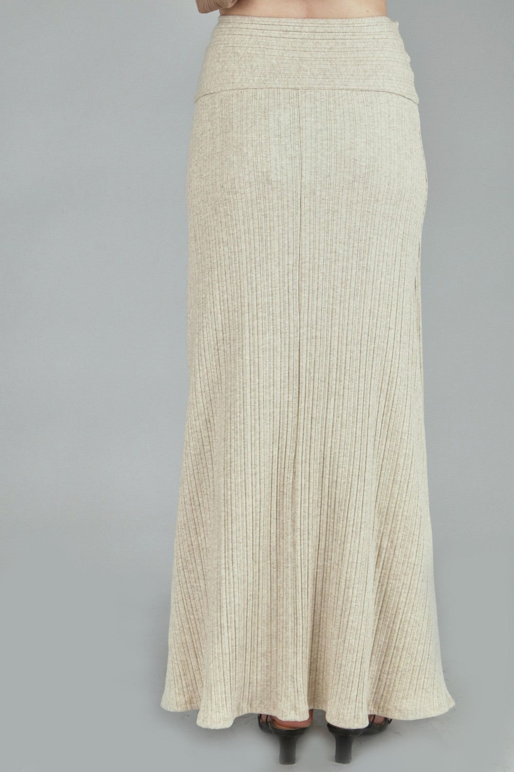 P18182 Solid Rib Long Tube Dress w/ Front String - Oatmeal